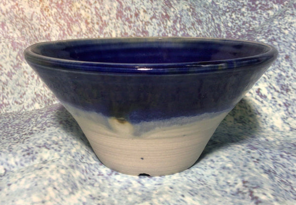 Plant pot, flared, midnight blue over oatmeal