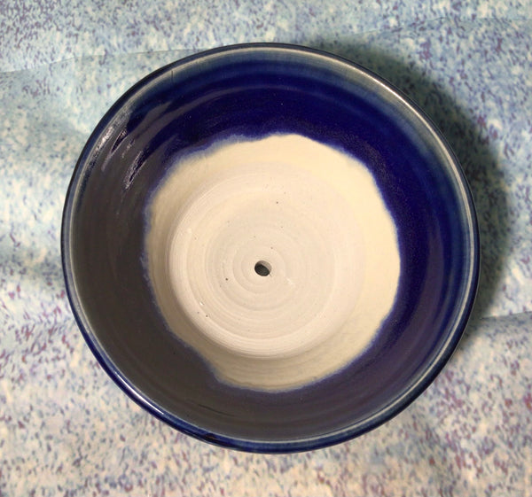 Plant pot, flared, midnight blue over oatmeal